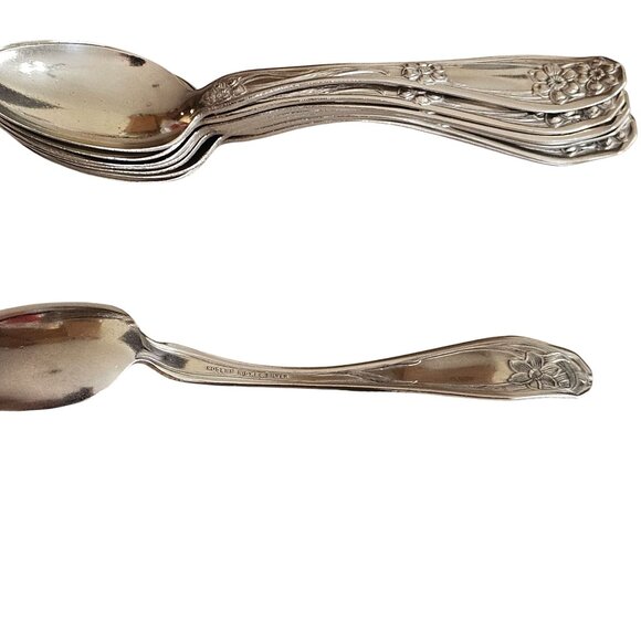 8 Rogers Art Nouveau Floral Teaspoons 6" flower handle 1930s silverplate - Picture 5 of 11